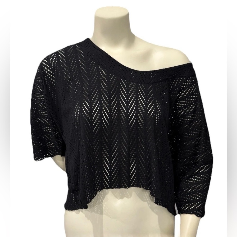 Hurley Black Mesh Off Shoulder Crop Top Size Small